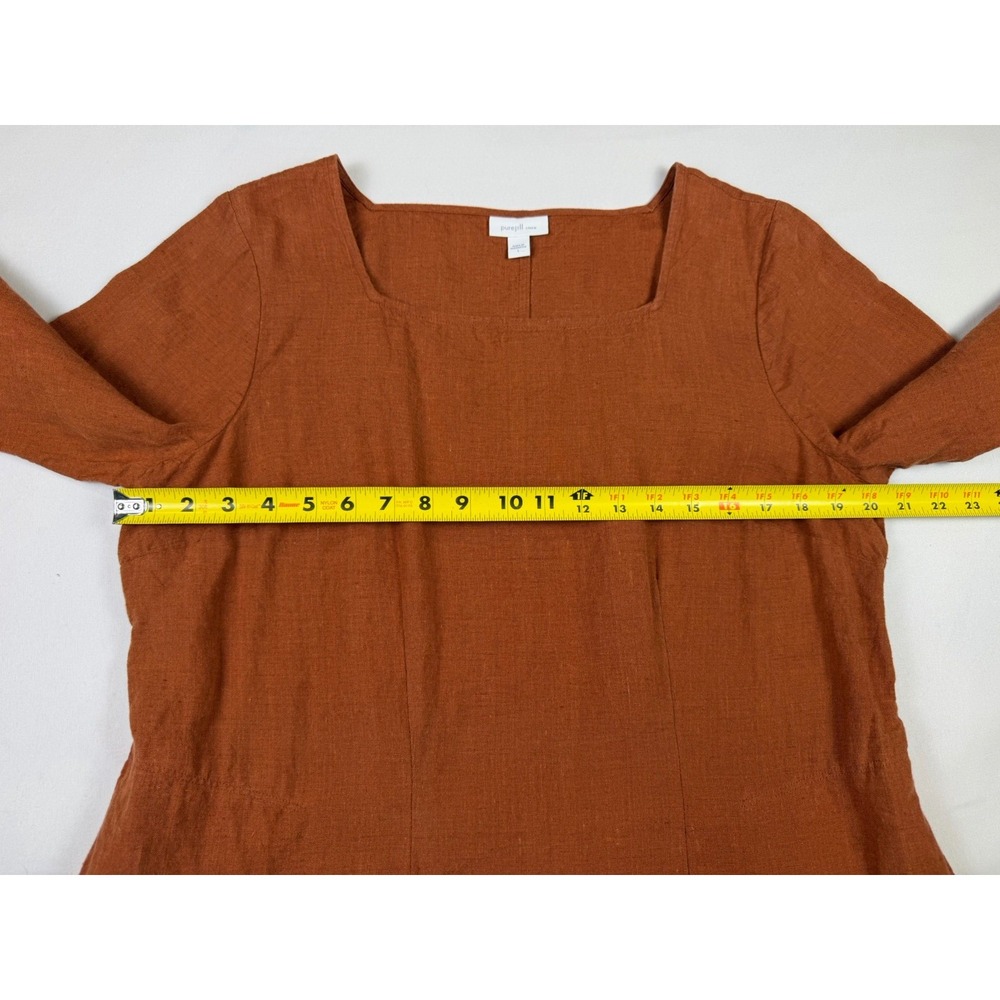 J. Jill Pure Jill Linen Square Neck Midi Dress Rust Terracotta Lagenlook‎ Sz Lg - Picture 3 of 8